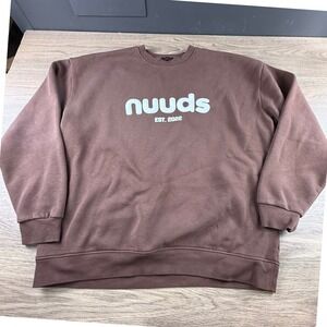 Nuuds Oversized Crewneck Sweatshirt Chocolate Brown Logo Fleece Size XL Cozy
